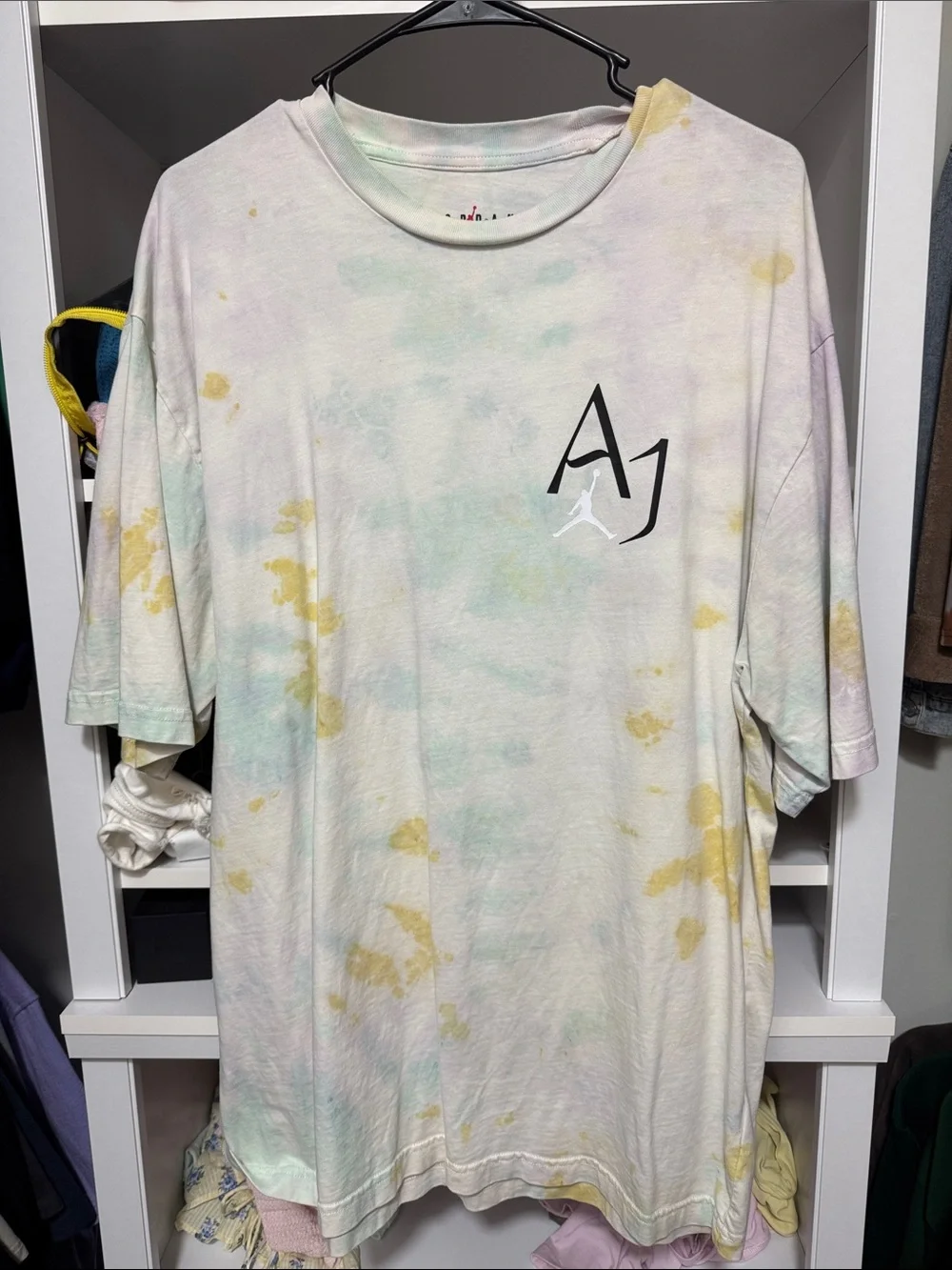 Jordan AJ Tie Dye T-Shirt Pastel White Yellow Green Jumpman Men’s L